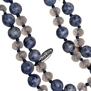 NATASHA Sodalite & Frosted Quartz Beaded Necklace 58" Long Infinity Loop 99g